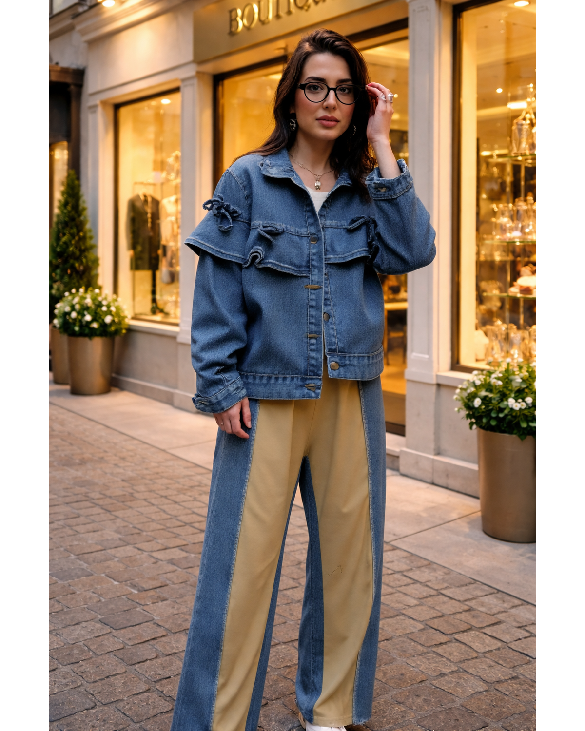 Ruffle Trimmed Denim Jacket