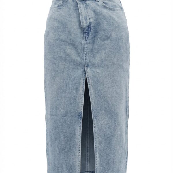 Front Slit Denim Midi Skirt