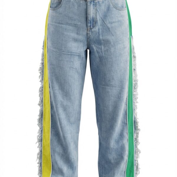 Wide Leg Denim Contrast Pants – Yellow (Copy)