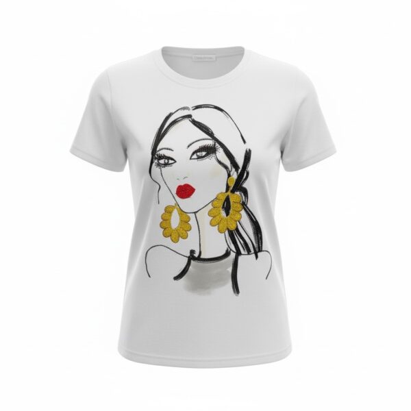 Glam Girl Rhinestone Face Tee (White)