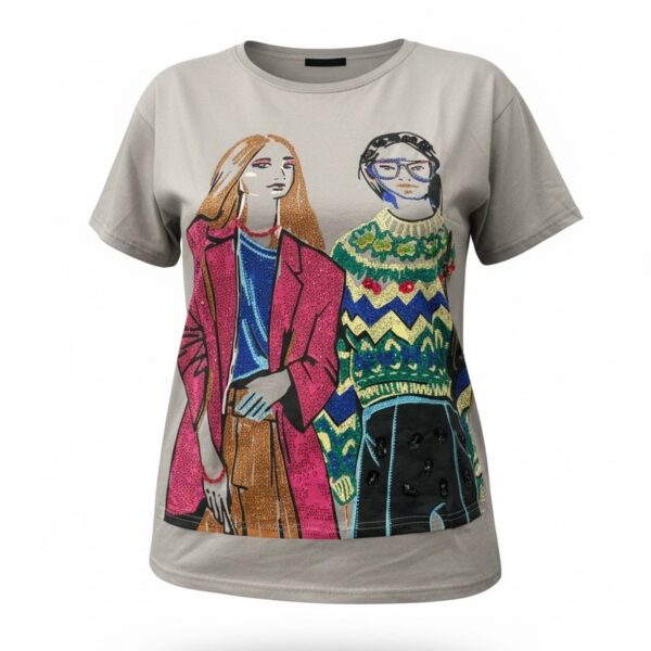 Name: Fashion Icons Rhinestone Graphic Tee (Grey)