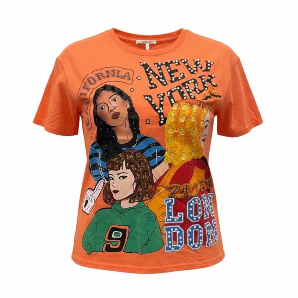 New York Icons Rhinestone Graphic Tee (orange)