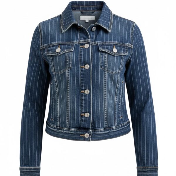 Striped Stretch Cropped Denim Jacket