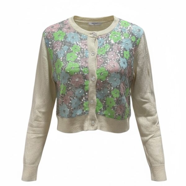 Sequin Floral Button-Closure Sweater