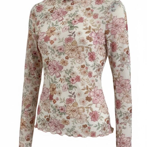 Floral Mesh Mock Neck Top