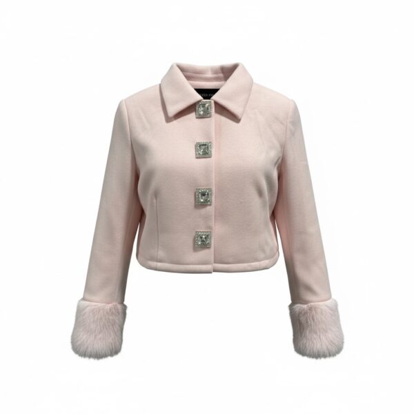 Strawberry Cream Fur Trim Cropped Jacket