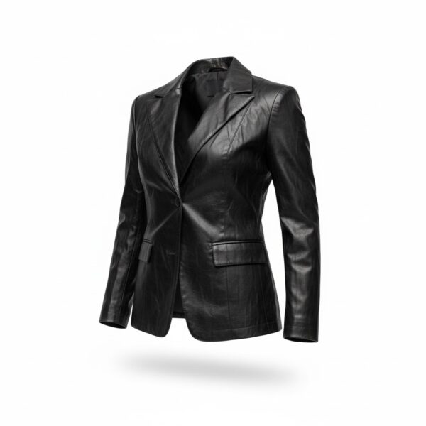Classic Black Faux Leather Blazer