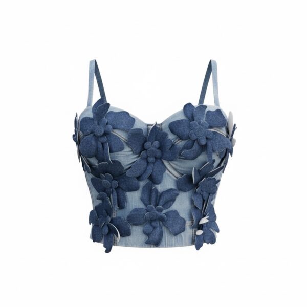 Floral Appliqué Denim Tank Top