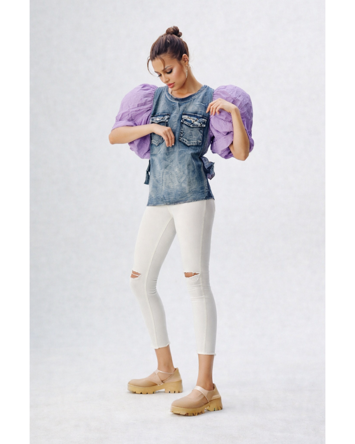 Ribbed Denim Bodysuit