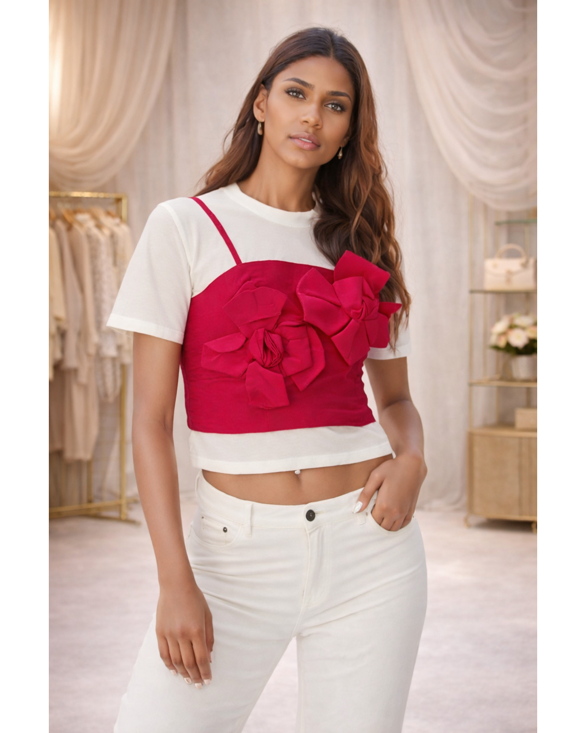 Floral Appliqué Bustier Layered Tee Top