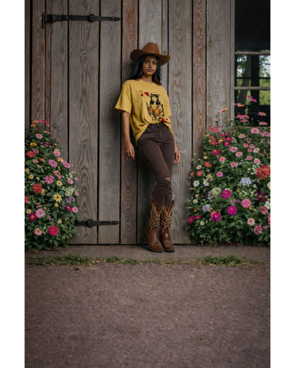 Vintage Cowgirl Graphic Tee (Mustard)