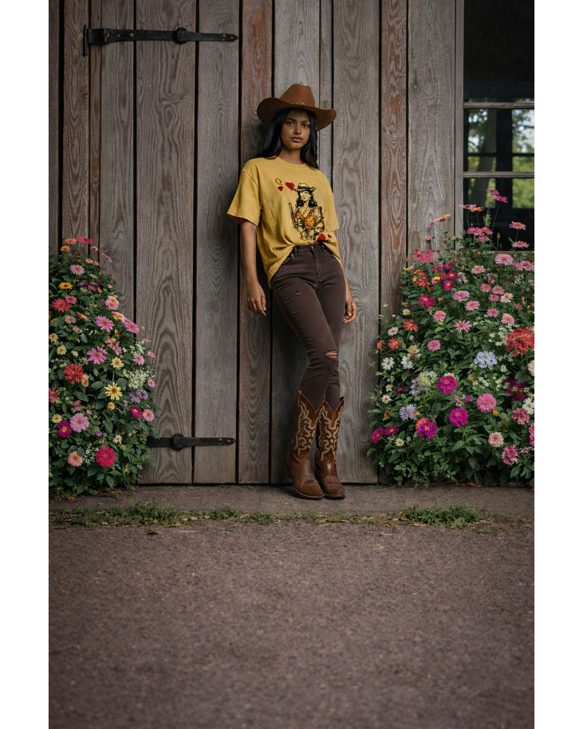 Vintage Cowgirl Graphic Tee (Mustard)