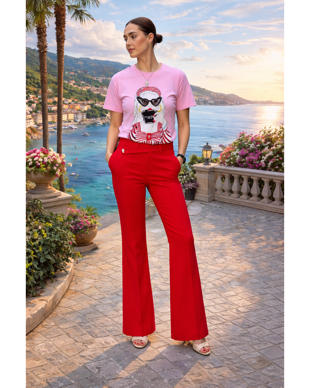 The Scarlet Statement Knit Pants ( Side Button – Red )