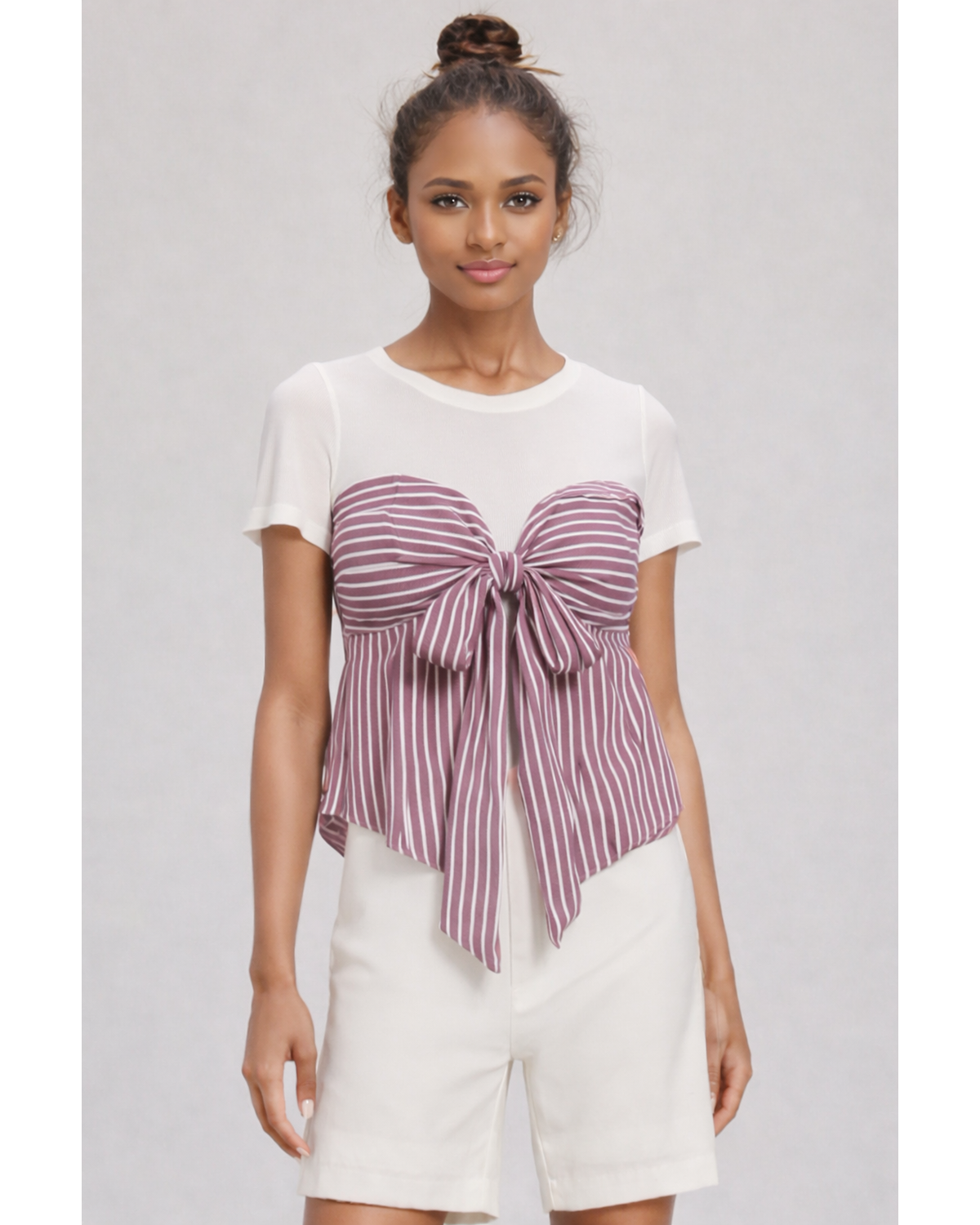 Purple Front Ribbon Layered Tee Top