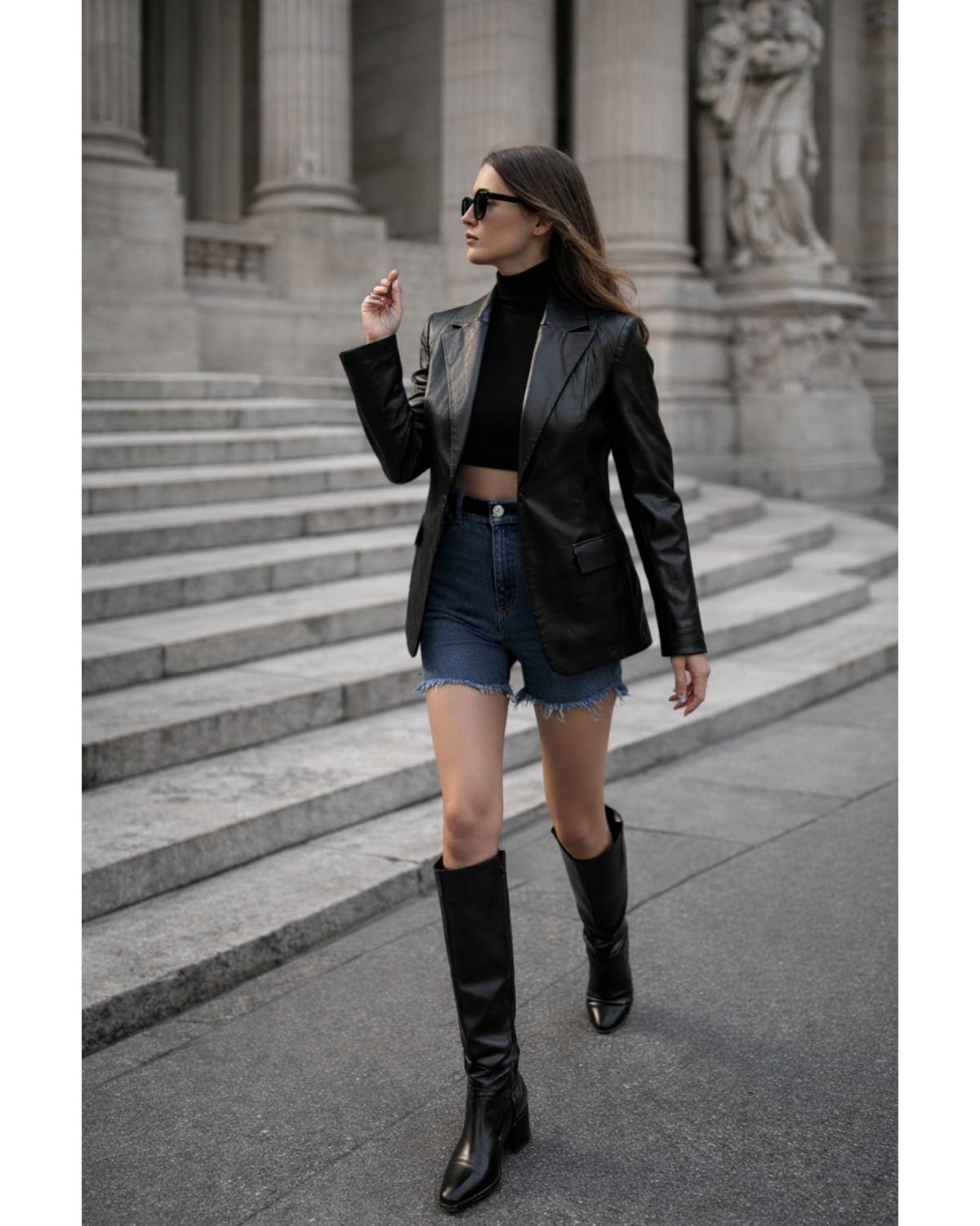 Classic Black Faux Leather Blazer