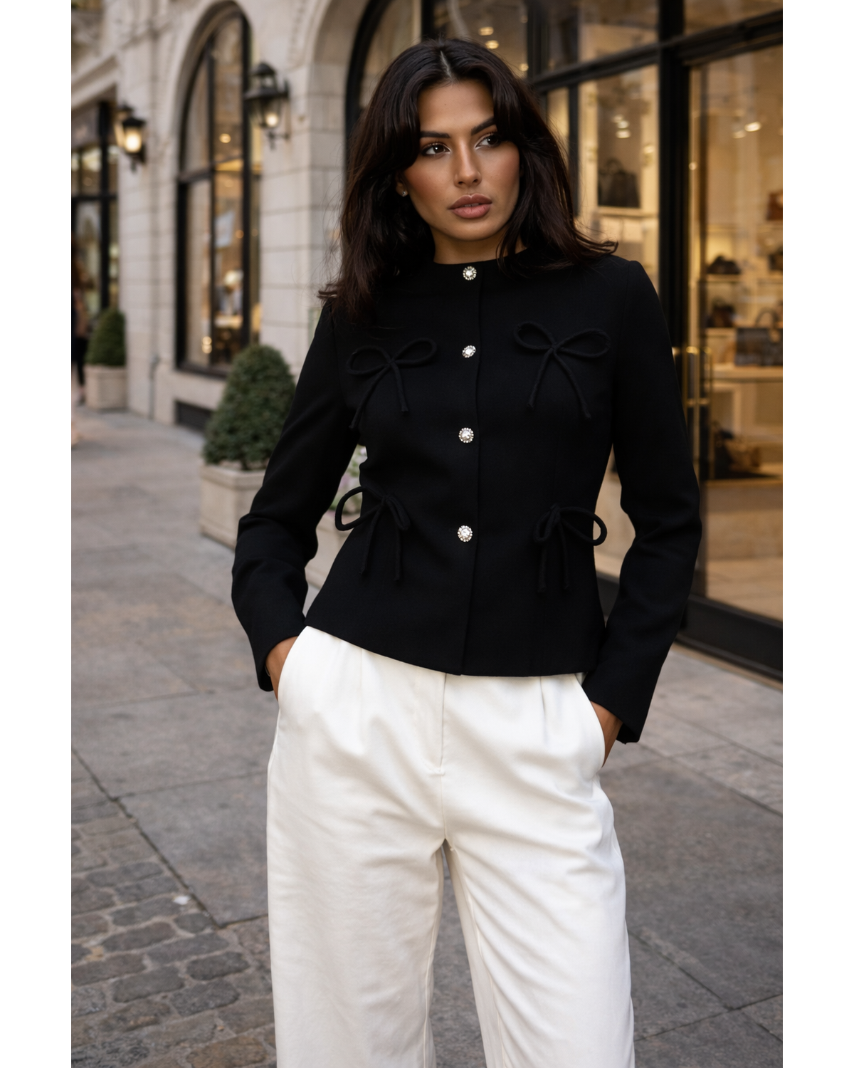 Luxe Ribbon Reverie Jacket – Black Bow Detail