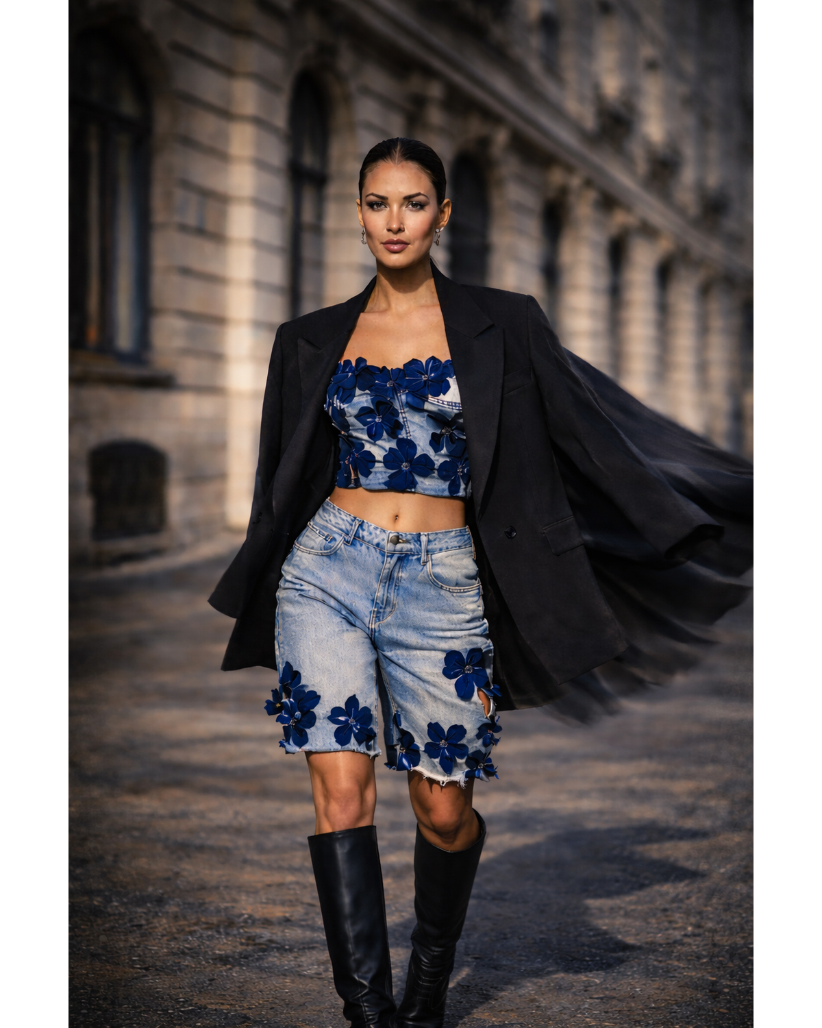 Flora Twilight Embellished Casual Denim Shorts