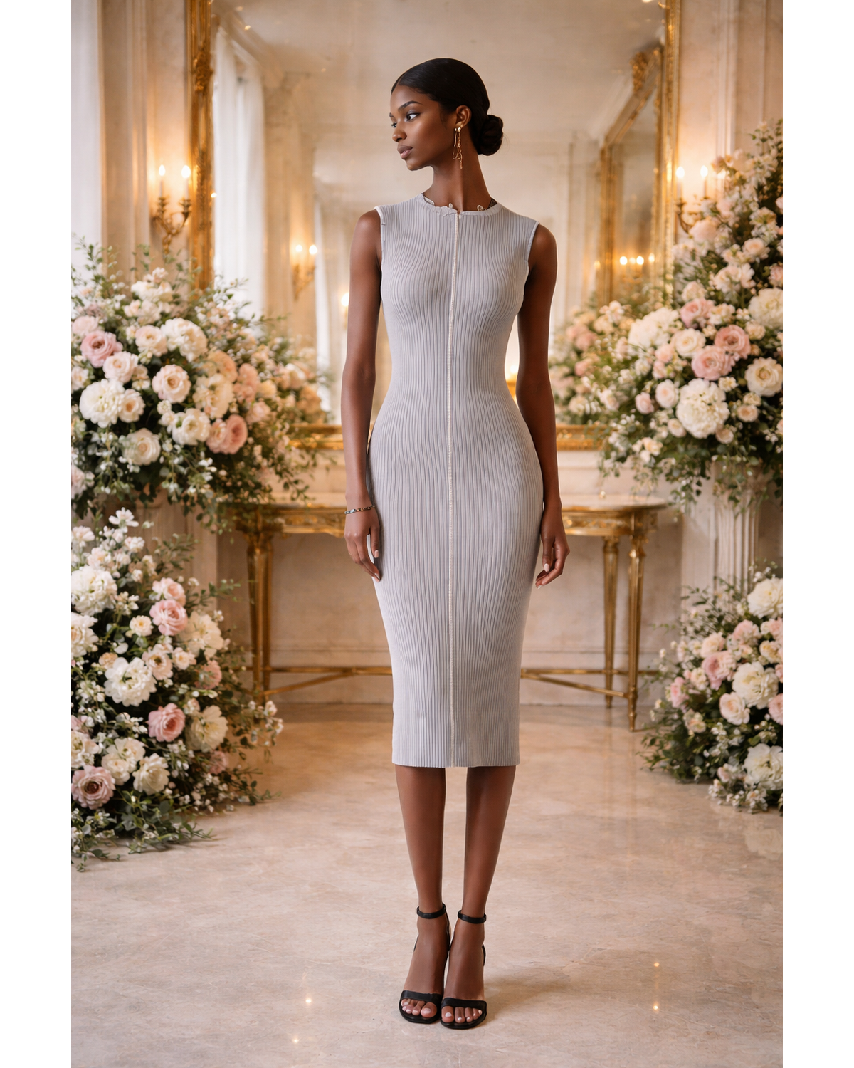 Knit Sleeveless Midi Stripe Dress