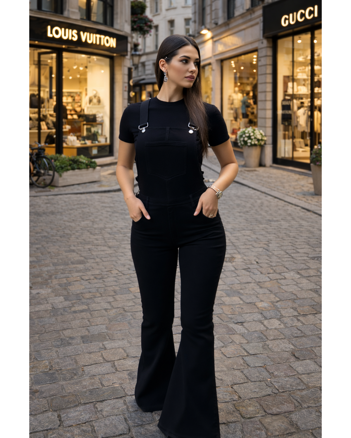 Stretch Flare Denim Jumpsuit