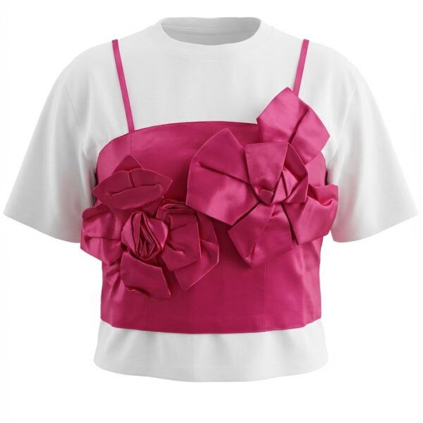 Floral Appliqué Bustier Layered Tee Top