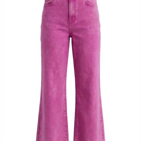 Acid Wash Frayed Cutoff Hem Straight Wide Pants ( Good Stretch Crop)