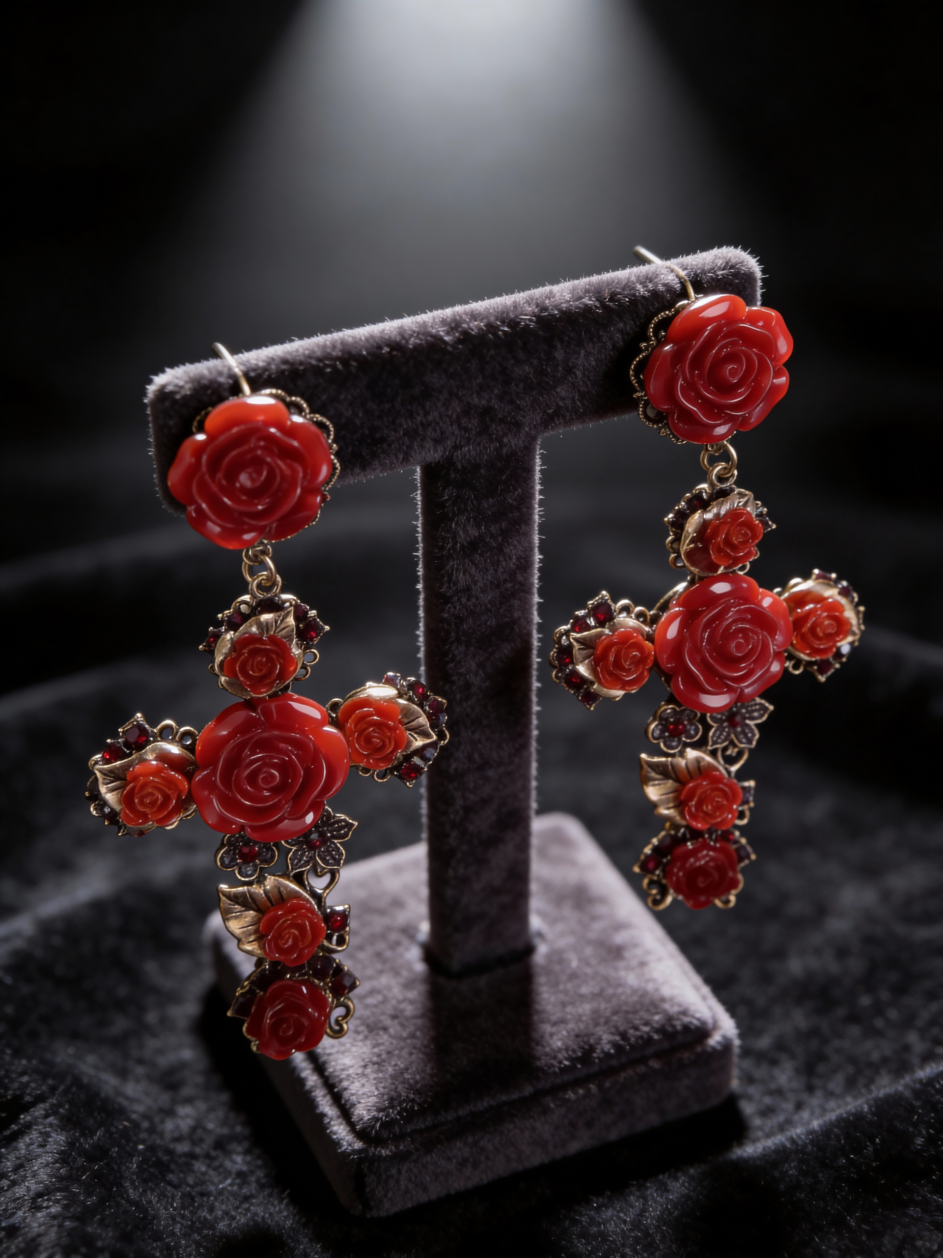 Crimson Rose Cross Statement Earrings