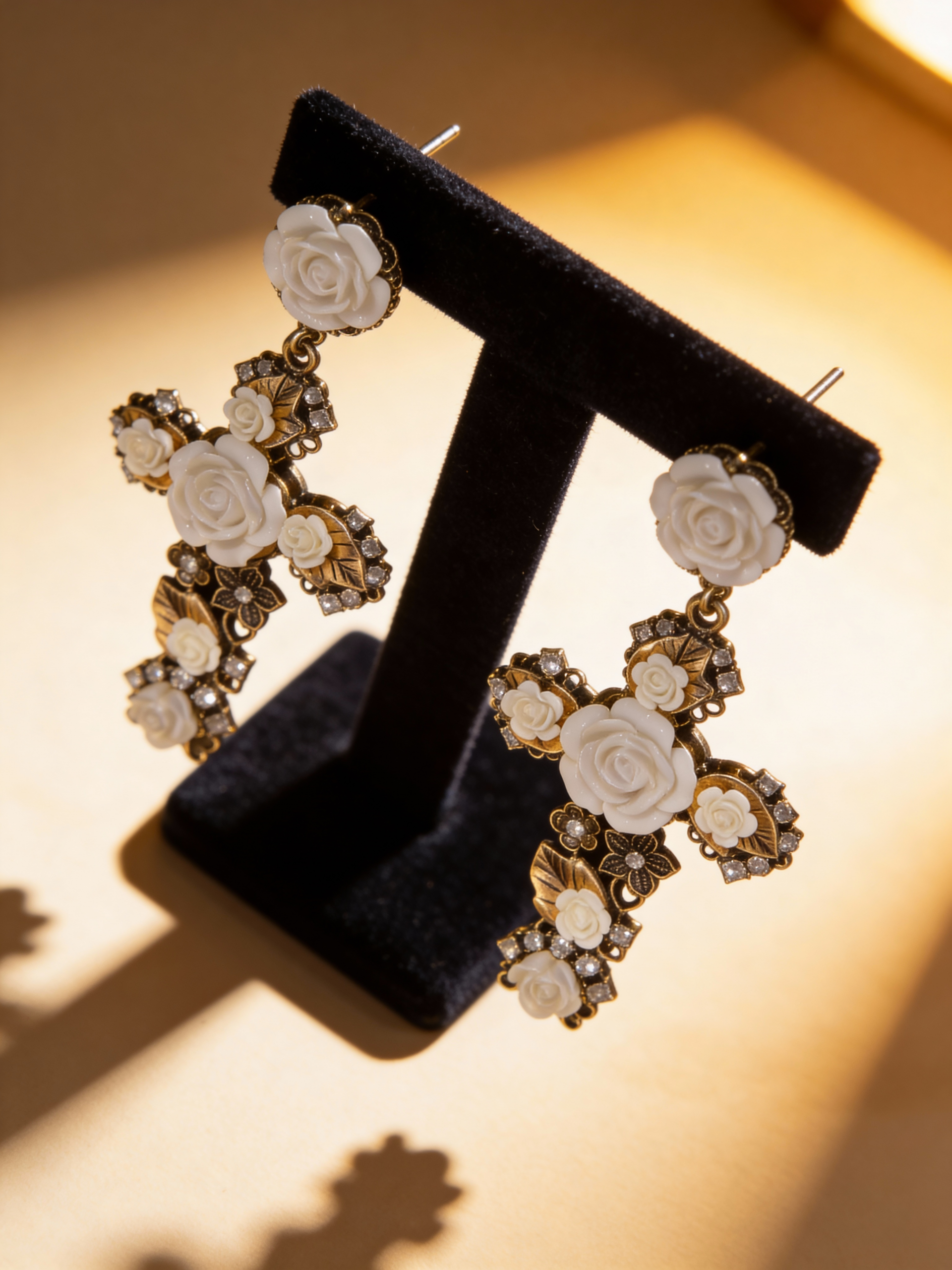 Ivory Rose Cross Statement Earrings