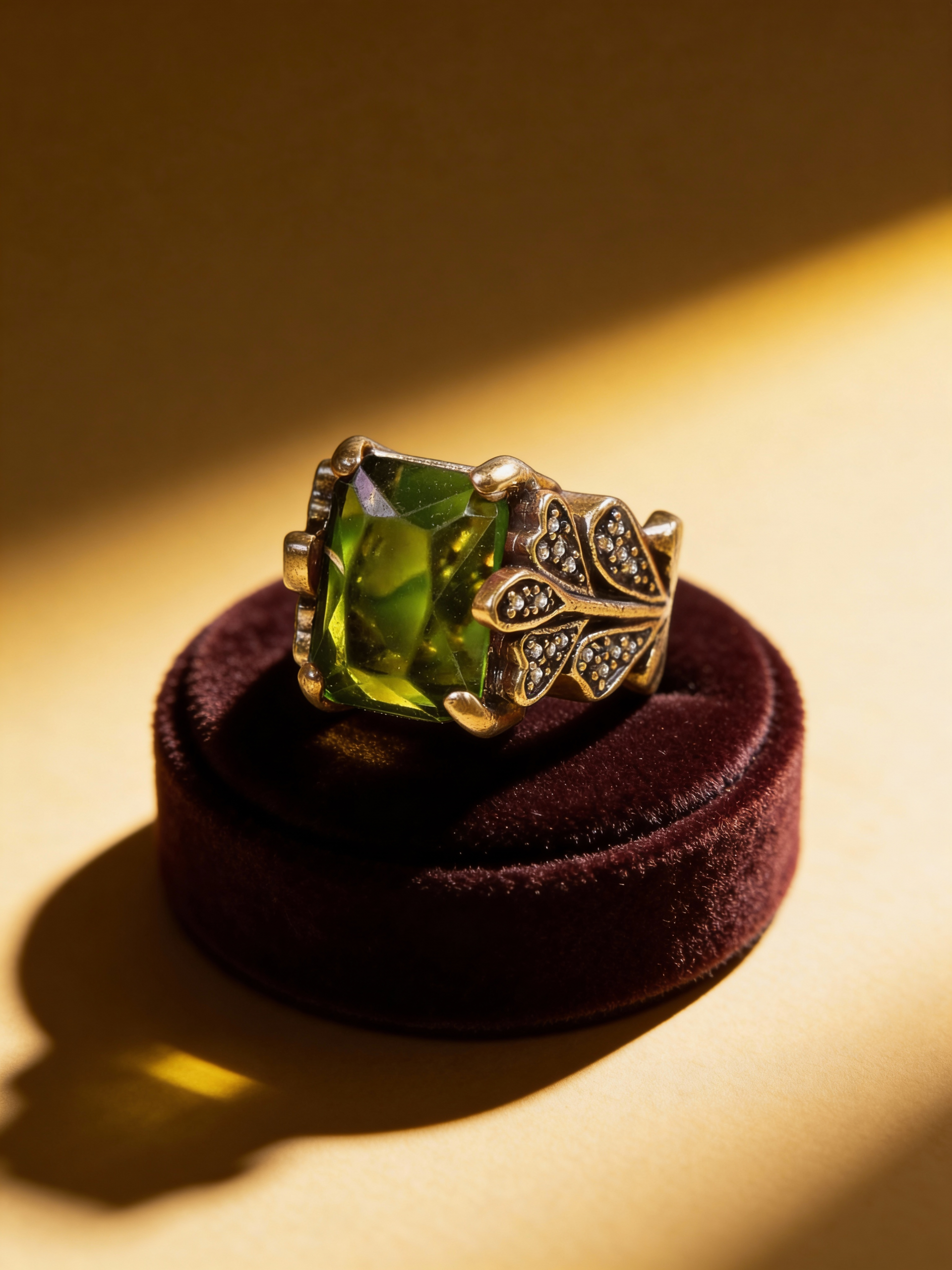Peridot Crystal & CZ Garden Ring – Brass