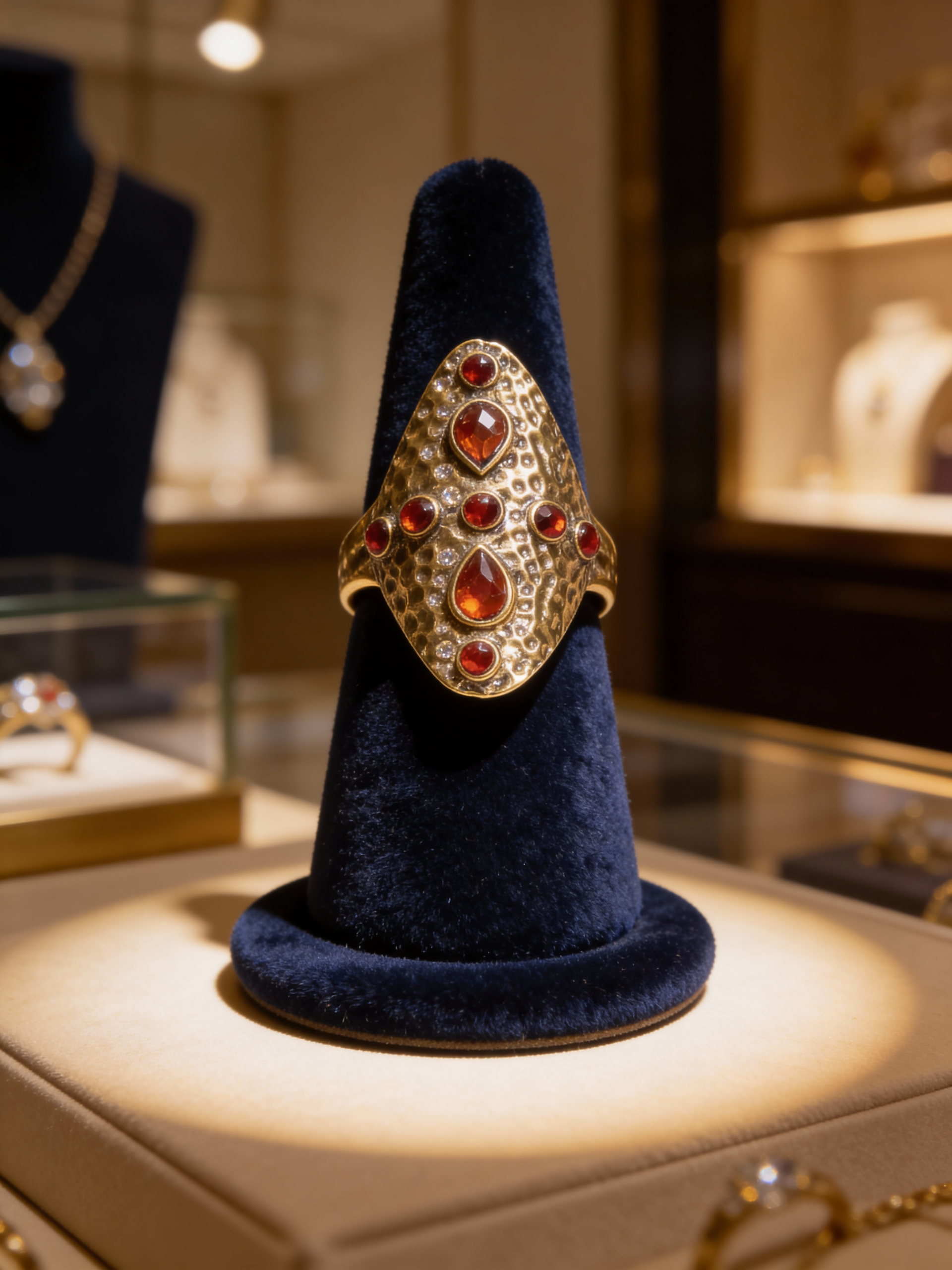 Vintage Antique Gold Statement Ring – Amber Crystal