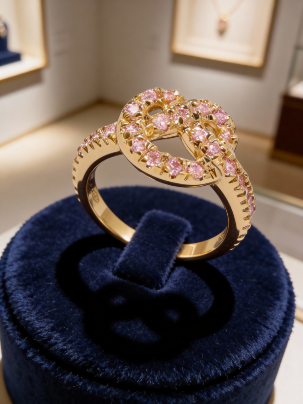 Micro Pave Pink CZ Love Knot Ring – 14K Gold Filled
