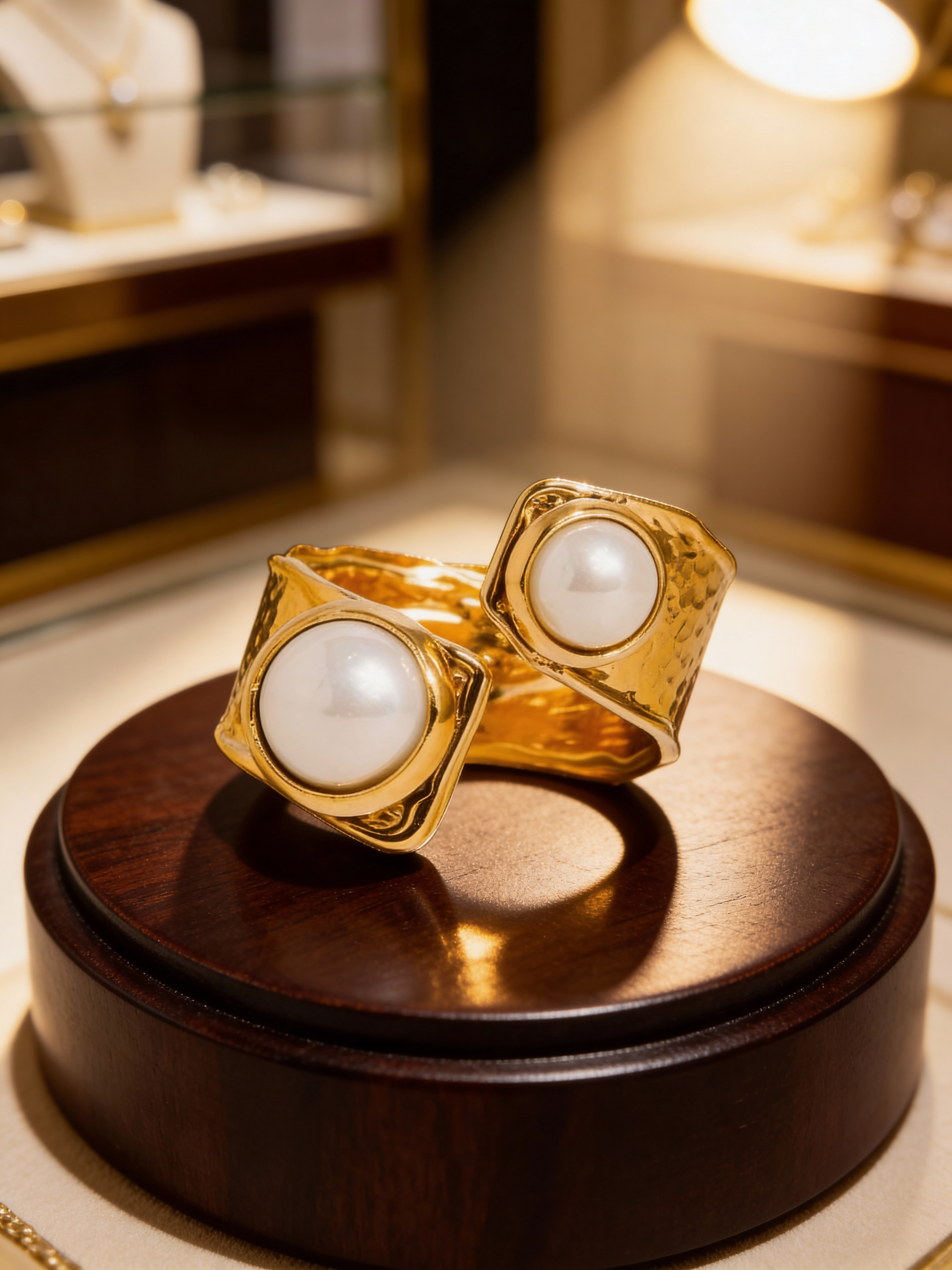 18K Gold Non-Tarnish Pearl Abstract Ring