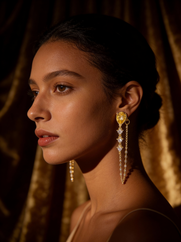 Petite Gold CZ Drop Earrings – 1.76”