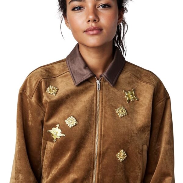 Suede Rhinestone Embellished Jacket
