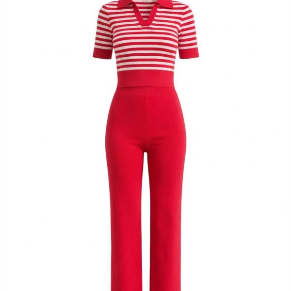 Cam Day Stripe Knit Top & Pants Set – Red