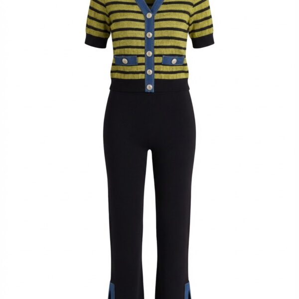 Denim Charm Striped Cardigan & Pants Set