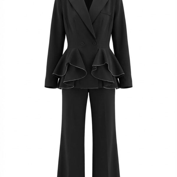 Double Breasted Blazer & Ruffle Peplum Pants Set