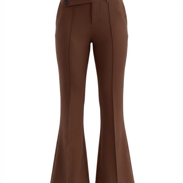 Calithea Knit Pants with Side Button – Brown