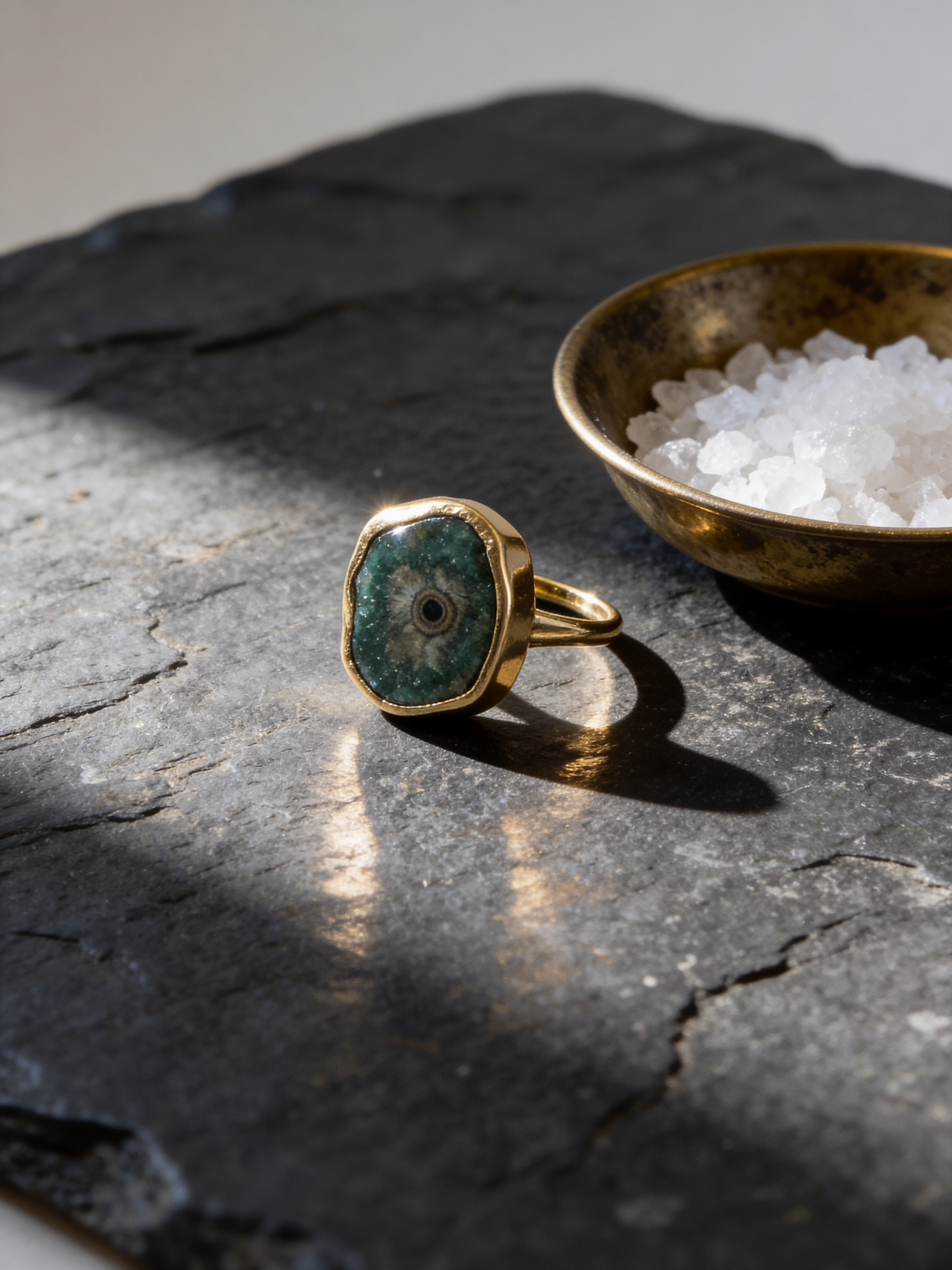 Green Druzy Agate Adjustable Gold Ring
