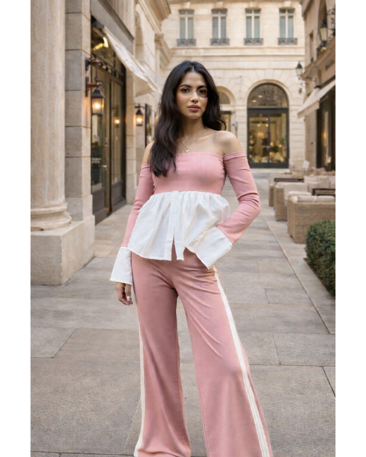 Blush Pink Knit Off-Shoulder Top & Pants Set