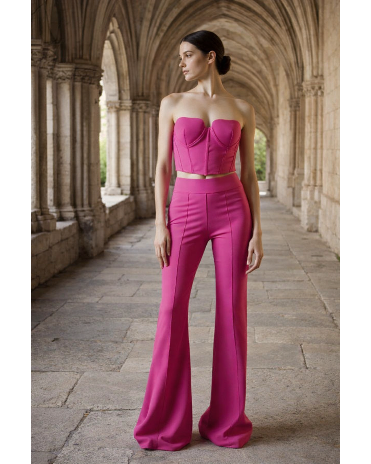 Blush Heart Bust Bandage Corset Top & Flare Pants Set