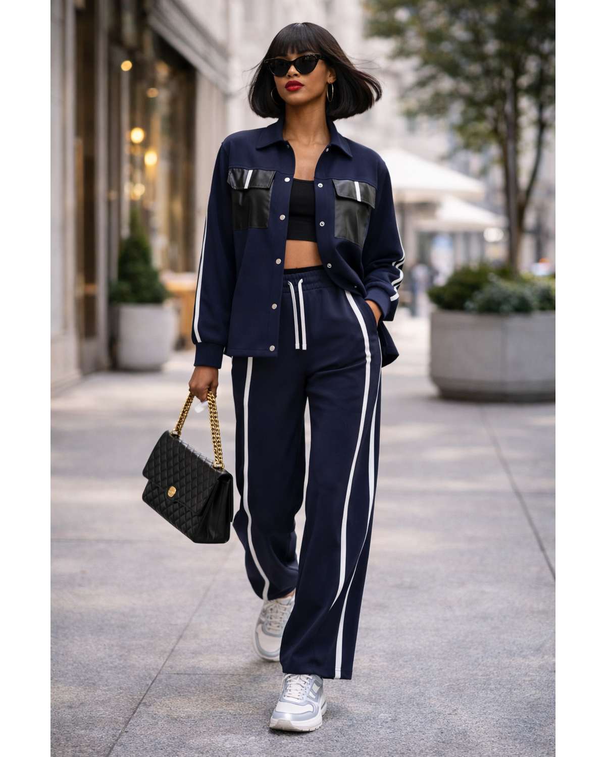 Navy Blue Luxe Sport Chic Jogger Set