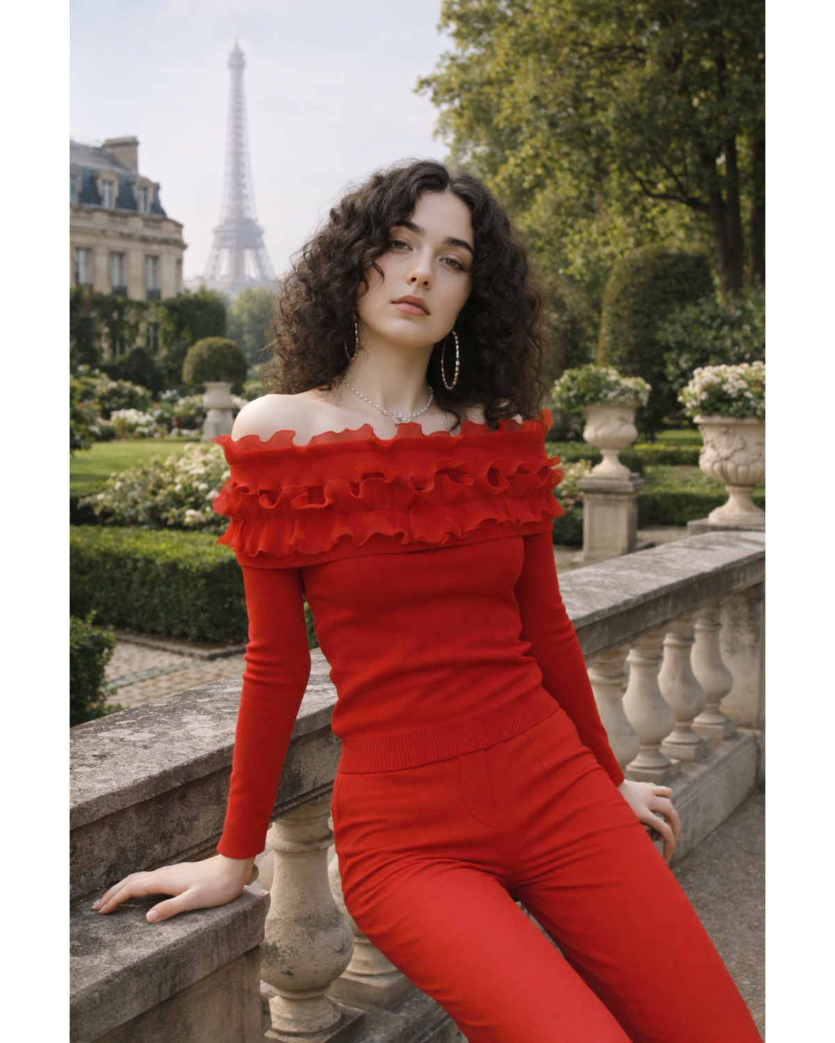 Micro Pleated Ruffle Off-Shoulder Top