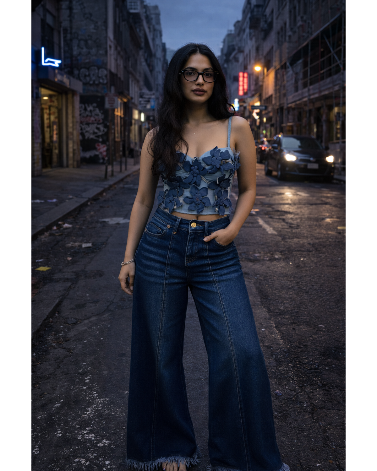 Dark Denim Wide Leg Palazzo Fit Jeans-Stretch