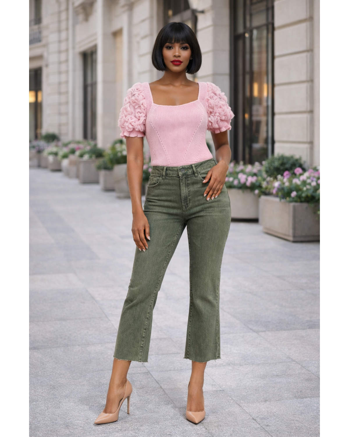 Rose Sleeve Knit Top