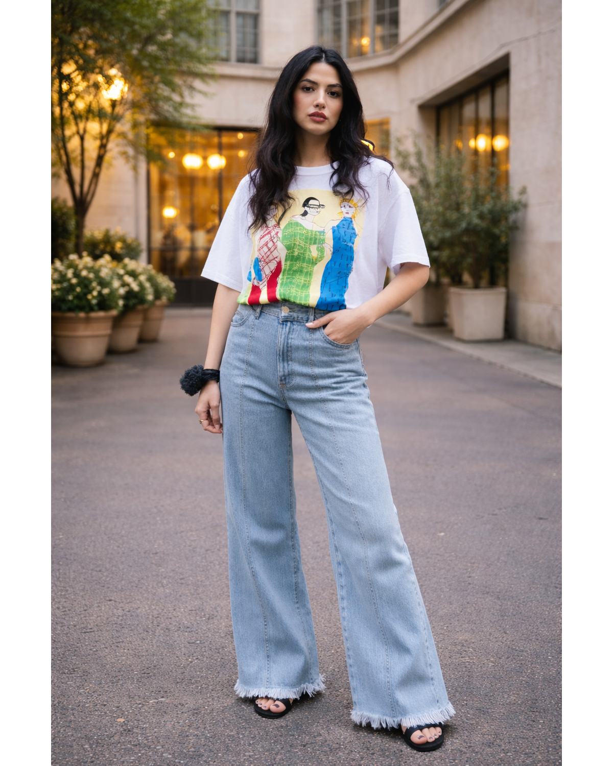 Light Denim Wide Leg Palazzo Fit Jeans-Stretch