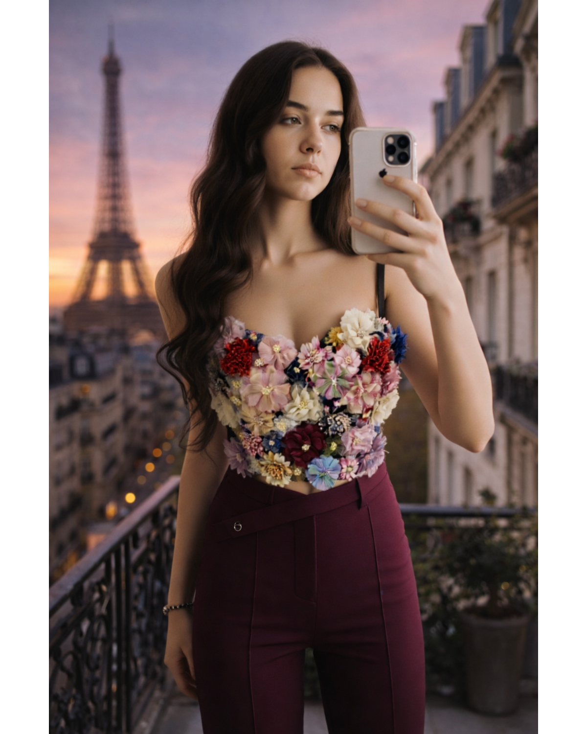 Multi-Colored 3D Floral Appliqué Bustier