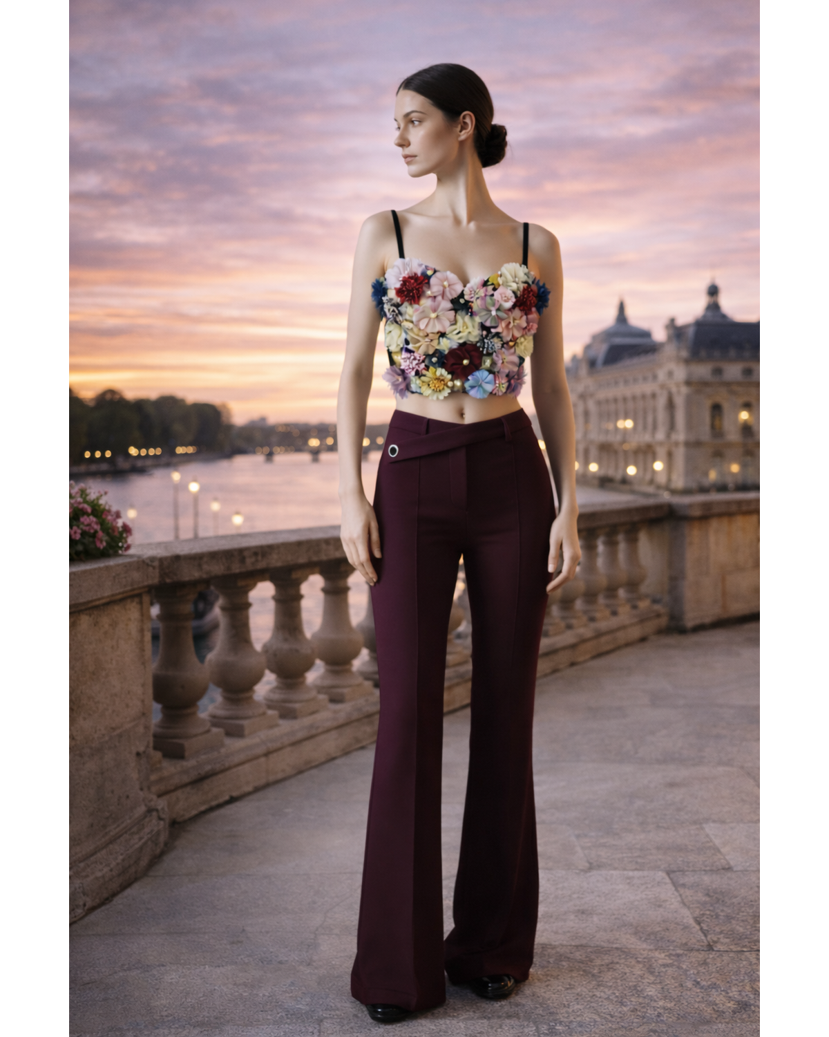The Merlot  Calithea Knit Pants with Side Button Detail