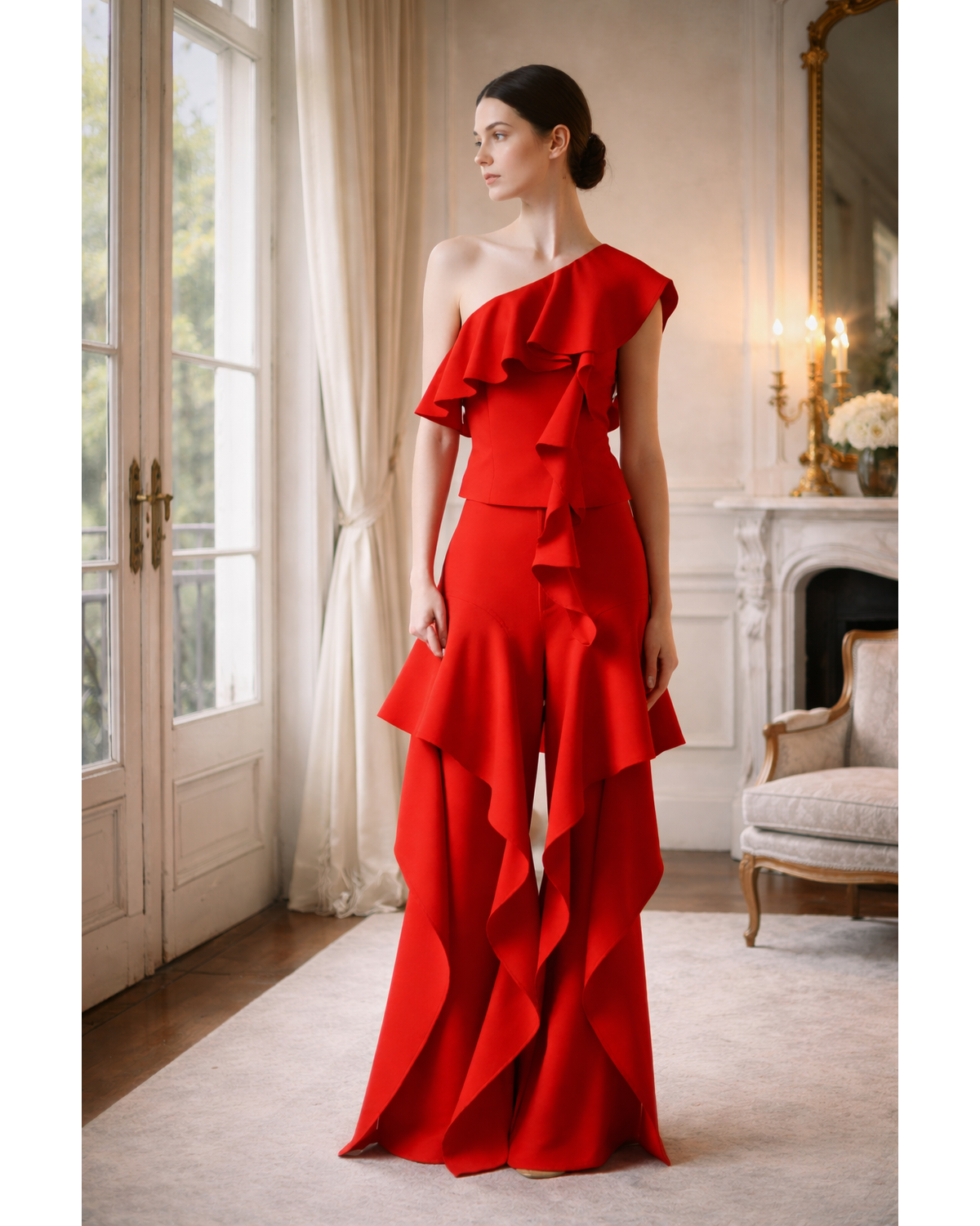 Colette One Shoulder Ruffle Woven Top