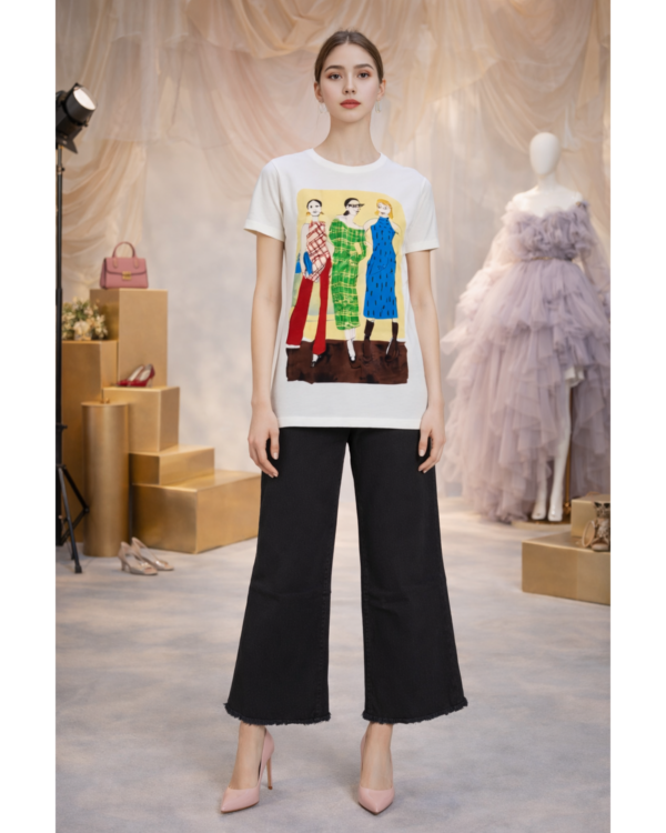Rhinestone Fashion Trio Graphic Tee (white)