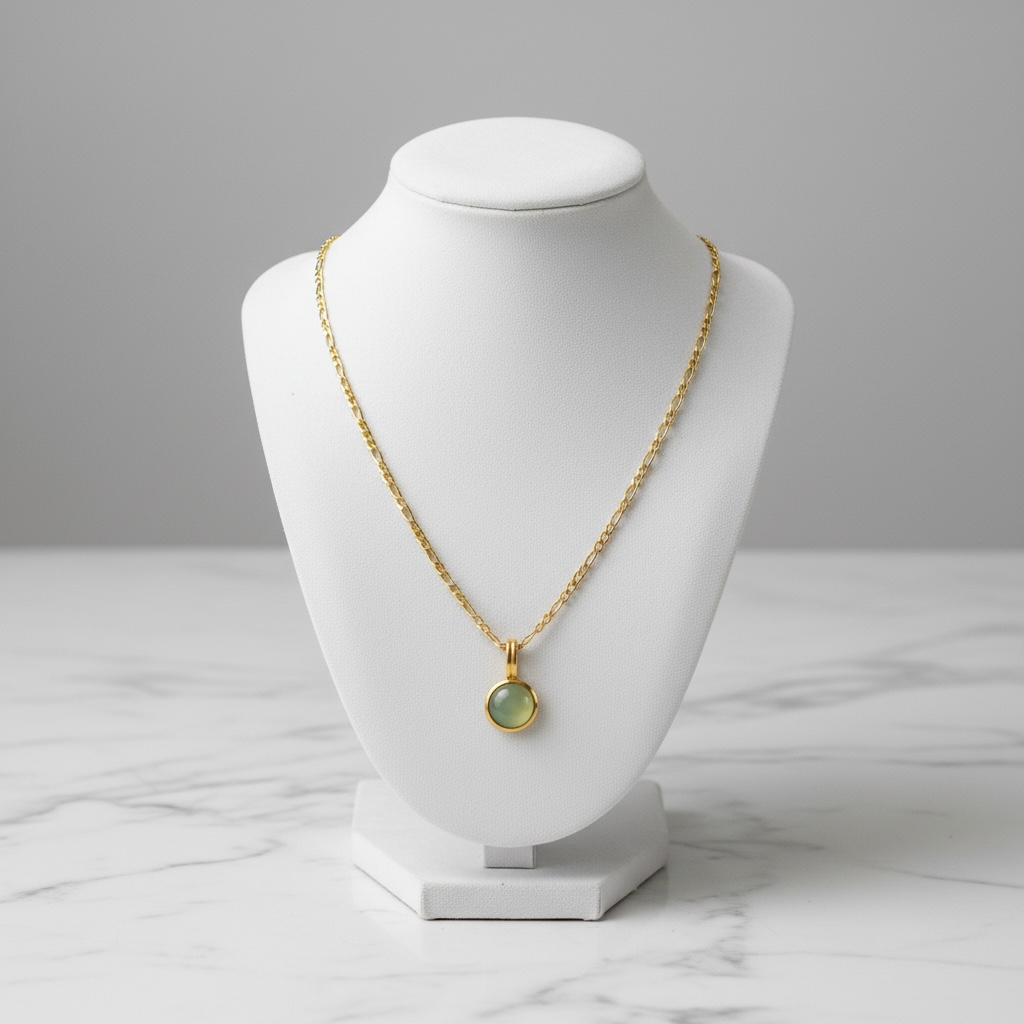 18K Gold Non-Tarnish Green Gemstone Pendant Necklace